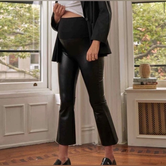 Hatch Maternity 💗 The Vegan Stretch Leather Crop Flare Pants Black size XL - Picture 3 of 11